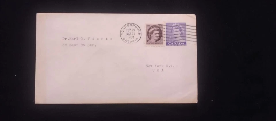 C) 1963. CANADA. AIRMAIL ENVELOPE SENT TO USA. DOUBLE STAMP XF - Image 1 of 1