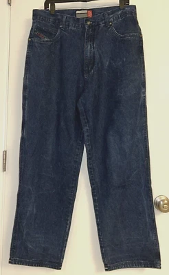 VTG Fox Racing Denim Blue Jeans Mens 34 x31  Spellout Trim Hem Right Leg Pockets - Image 1 of 4
