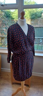M&S Black Wrap Dress 10 Red Lips Kiss Quirky Pockets Bold Print - Image 1 of 4