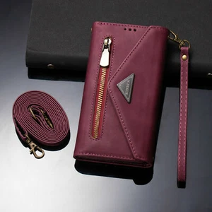 Für iPhone 16 Pro Max 13 14 15 Luxus Reißverschluss Brieftasche PU Leder Crossbody Hülle - Bild 1 von 36
