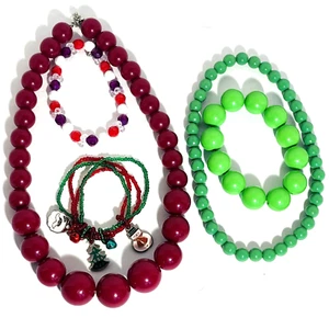 Vintage Perlen Schmuck Konvolut Weihnachten Charms Acrylperlen grün rot weiß LESEN - Bild 1 von 9