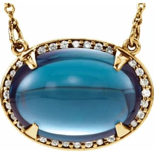 Topacio azul Londres natural amarillo 14K y halo de diamantes naturales de 0,06 CTW estilo 16 1/2 - Imagen 1 de 2