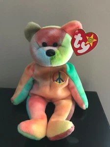 BEANIE BABY - BUNTER SELTENER FRIEDENSBÄR - kostenloser Versand - seltene Fehler! - Bild 1 von 7