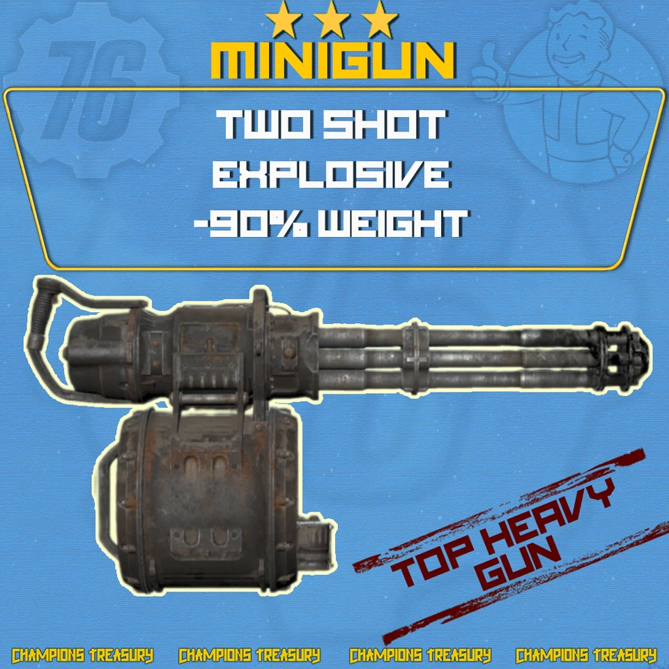 FALLOUT 76 PC TWO SHOT EXPLOSIVE -90% WEIGHT MINIGUN TOP HEAVY GUN - Image 1 of 1