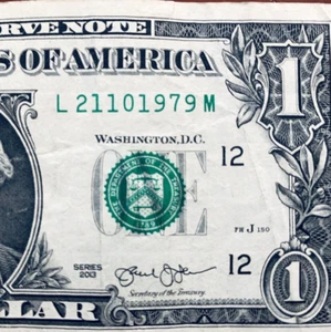 21 Oct 1979 Birthday Note Fancy Serial Number One Dollar Bill L 21-10-1979 M - Picture 1 of 3