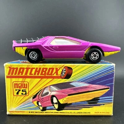 1970 Vintage Matchbox #75 MAGENTA PINK ALFA CARABO Superfast CLEAN Box - Image 1 of 4