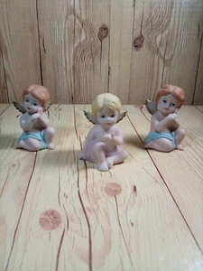 3 Home Interiors Heavenly Cherubs Angel Baby #1430 Porcelain Bisque Figurines - Picture 1 of 6
