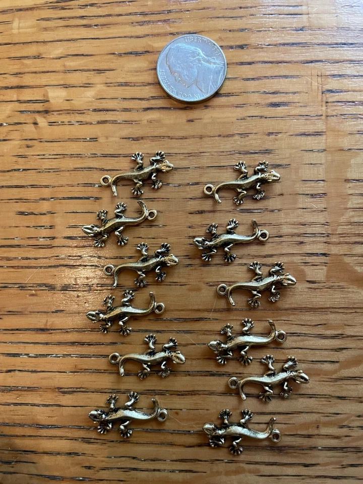 Charm Lagarto/Gecko, Plata Tibetana, Tono Dorado, Lote de 12 Foto 1 de 1