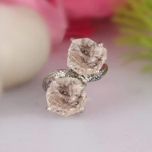 Raw Herkimer Diamond Branch Ring Sterling Silver Double Stone Statement Ring - Picture 1 of 5