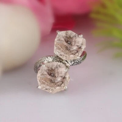 Raw Herkimer Diamond Branch Ring Sterling Silver Double Stone Statement Ring - Image 1 of 4