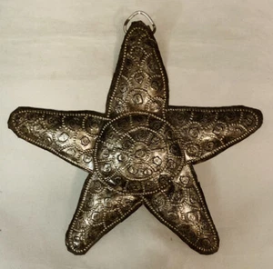 Metal Starfish Hanger Ornament Embossed Nautical Decor 5 1/2” tall x 5 5/8” wide - Picture 1 of 4