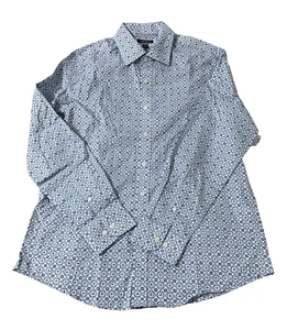 Club Room Men's Casual Button Down Shirt Geo Print Stretch Blue Medium M - Picture 1 of 5