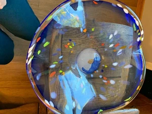 VINTAGE BEAUTIFUL UNIQUE LARGE HEAVY BLOWN GLASS BOWL WITH FREE SHIPPING - Picture 1 of 7