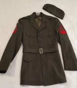 Vintage Marine Corp Uniform Green Dress Jacket 38R and Hat 7 1/8 rifleman patch - Picture 1 of 15