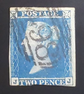 GB. QV. 1841. ERROR! 2d Blue Imperf (JJ) showing "J FLAW". Crisply used "498". - Picture 1 of 3