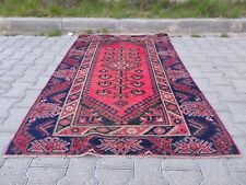Turkish OUSHAK tribal area rug ethnic geometric red blue area rug