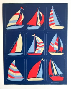 Vintage 1987 Gibson Red and Blue Sailboat Stickers Scrapbook Craft Retro - Picture 1 of 1