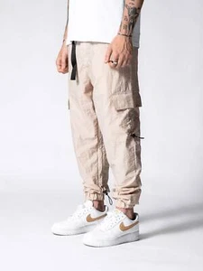 Men's Parachute Pants Cargo Pockets Waistband and Ankle Band | FREE SHIPPING - Picture 1 of 3