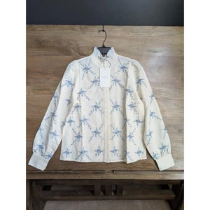 Sézane Chemise Ambre Shirt Womens 4 Light Cream Linen Blue Bouquet Embroidery - Picture 1 of 6