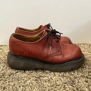Dr Doc Martens Oxford Shoes Juniors 3 Red Grunge Lug Sole 3 Eye England - Picture 1 of 14