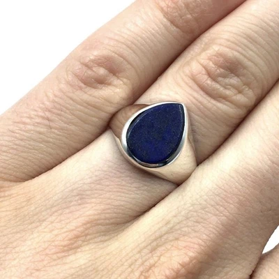 Anello sigillo in argento 925 lapislazzuli anello a fascia gioiello da uomo... - Immagine 1 di 4