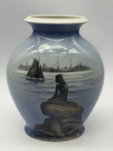 "Florero de porcelana Royal Copenhagen La Sirenita 9"" numerado Dinamarca" - Imagen 1 de 9