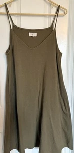 Lou & Grey Khaki Knit Spaghetti Strap Sun Dress Womens Medium - Picture 1 of 8