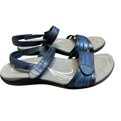 Abeo Slingback Sandals Women 11N Blue Leather Flats Adjustable Strappy Casual - Image 1 of 4