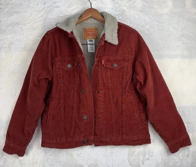 Levis Jacket Youth L Regular Corduroy Sherpa Lined Trucker Snap Up Rust Orange - Image 1 of 4