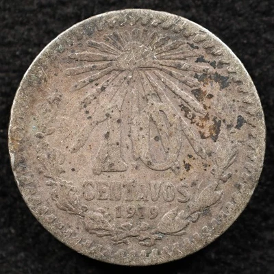 Mexico 10 Centavos 1919, Coin, Silver, Inv#I409 - Image 1 of 2