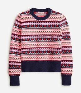 J. Crew Shrunken Fair Isle crewneck sweater Heart Print Size Medium - Picture 1 of 8