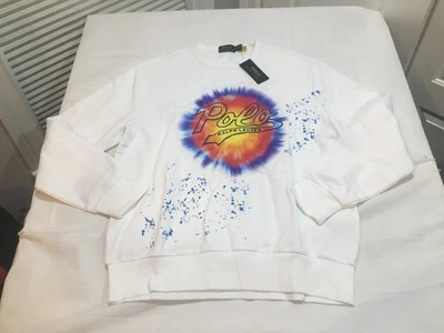 全新带标签 $198.00 Polo Ralph Lauren 男式标志 领带染印花 卫衣 白色 中号 — 第 1/2 张图片