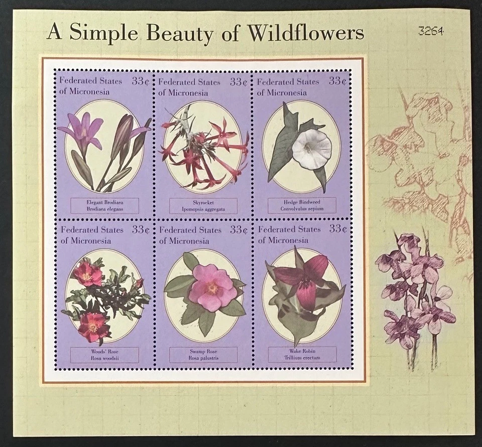 Hermosa hoja de 6 flores MICRONESIA 386 como nueva NUNCA con bisagras Foto 1 de 1