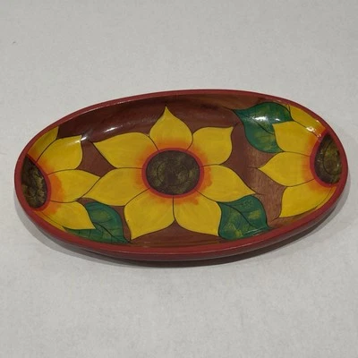 Hand Painted Wood Oval Serving Tray Sunflower Design – Rustic 9” x 14” Unbranded - Image 1 of 4