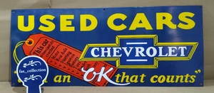 Chevrolet Used cars Porcelain Enamel Sign 36 x 15 Inches 1 Sided - Picture 1 of 8