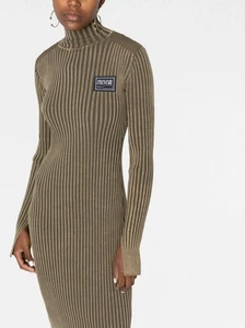 $1461 Designer VERSACE JEANS COUTURE Women's Logo Patch Ribbed Midi Dress S - Picture 1 of 6