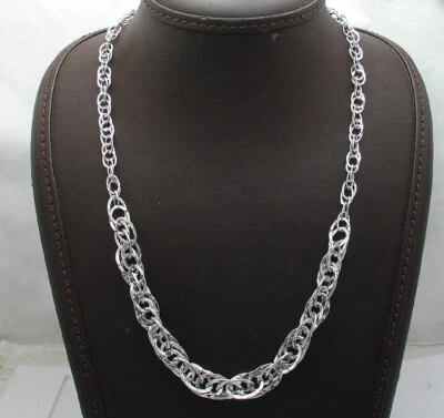Collar de cadena de eslabones ovalados martillados graduados de oro blanco real de 14K de 18"  Foto 1 de 4