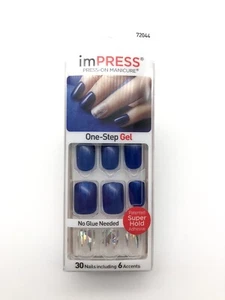 imPress Press On Nails 72044 Boss Lady Glossy Navy Blue Holographic Glitter