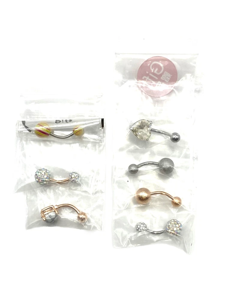 Juego de 7 piercing para ombligo 14G barra cuerpo acero inoxidable ombligo cristal pavé Foto 1 de 4