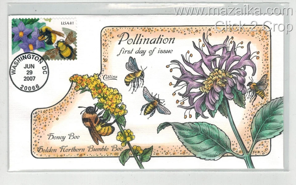 2007 COLLINS HANDPAINTED FDC POLLINATION SERIES HONEY BEE - Image 1 of 1