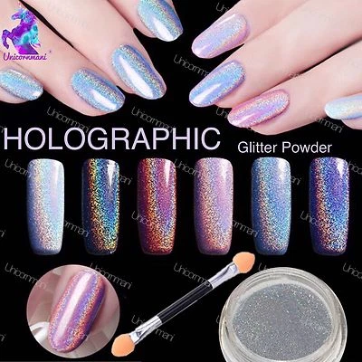 HOLOGRAPHIC NAIL POWDER 2G RAINBOW Glitter Effect Ultra Thin Silver Dust Holo UK