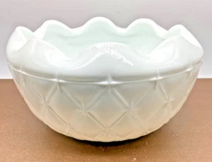 Vintage Indiana Milk Glass Rose Bowl Duette Diamond Quilted Crimped, 3”x5.75” - Picture 1 of 6