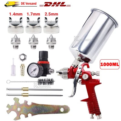 ACELECTRONIC Lackierpistole Set 1,4+1,7+2,5mm 3x Düsen HVLP Sprühpistole Spritzpistole 1000ML