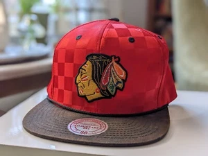 Chicago Blackhawks Checkered Hat By Mitchell And Ness Adjustable Retro  - Picture 1 of 10