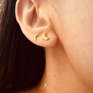 Pendientes de plata esterlina 925 media luna tornillo bola trasero - Imagen 1 de 4