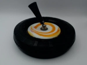 Akro Agate Glass Orange & White Goodrich Tires Pen Holder - Picture 1 of 15
