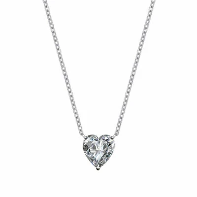 Collar colgante solitario en forma de corazón de moissanita de 2,0 quilates de 18" en oro blanco de 14 k Foto 1 de 4