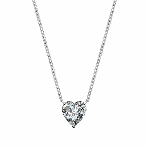 2.0 Ct Moissanite Heart Shape Solitaire Pendant Necklace 18"  in 14k White Gold - Image 1 of 4