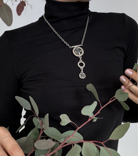 COLLANA CELINE VINTAGE TONO ARGENTO GIROCOLLO CABOCHON VETRO ITALIA AUTENTICA