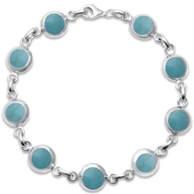 Round Turquoise .925 Sterling Silver Bracelet - Image 1 of 2